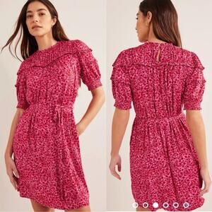 Boden Yoke Detail Jersey Mini Dress Pink Floral Tie Waist Women Size 20-22R NWT